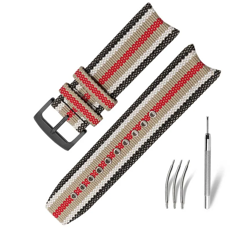 WatchbandFor BU7600 BU7680 Nylon Canvas Watch straps Men's Quartz Accessories with Butterfly Buckle Burber-ry Arc end bracelet