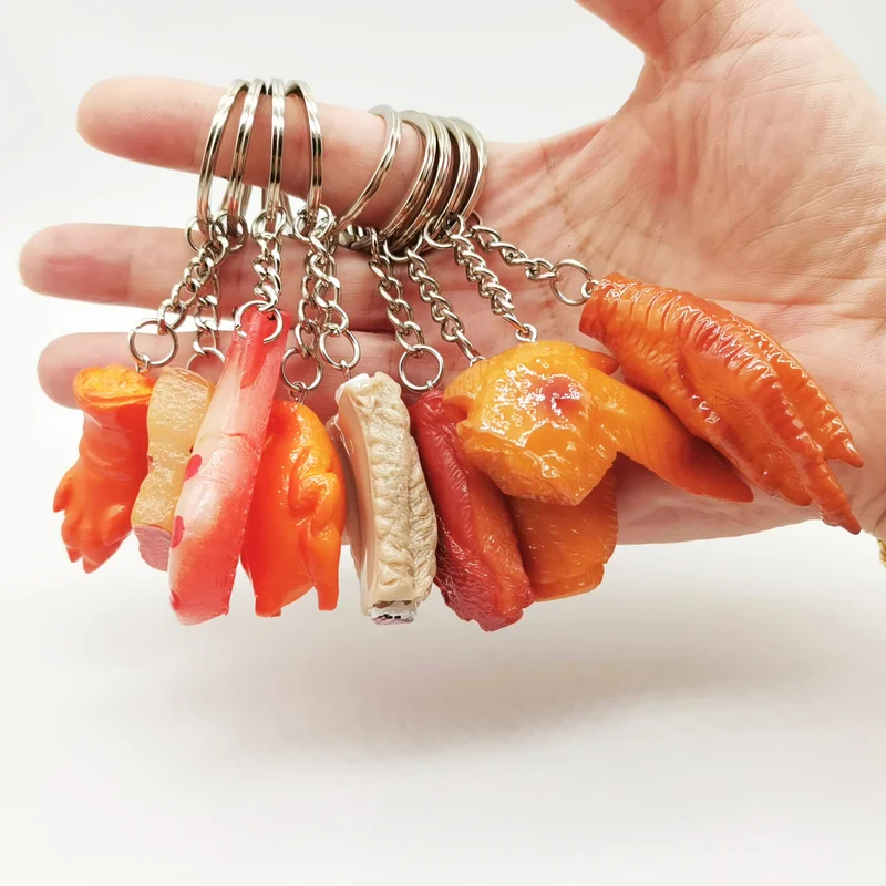 

Creative Simulation Chicken Wings Keychain Fun Roast Duck Pork Trotters Ribs Meat Food Keyring Personality Backpack Car Pendant