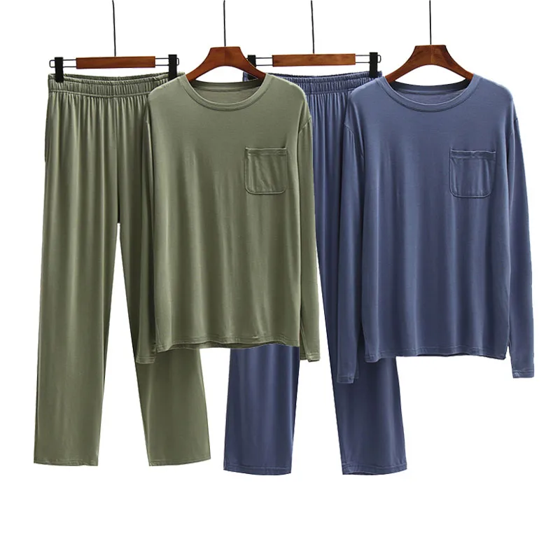 

Свободная одежда, длинная Пижама большого размера, тонкая дышащая весенняя одежда для сна из модала, мужские комплекты для отдыха, домашняя ...