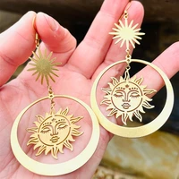 fashion sun earrings golden sun face earrings celestial earrings brass earrings boho earrings sun goddess jewelry