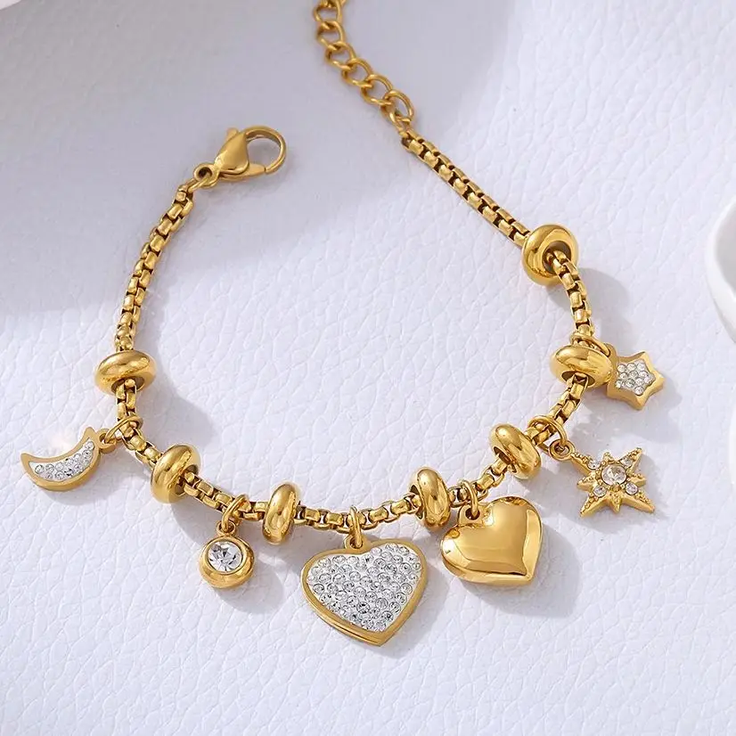 Подвеска в форме сердца луны звезды женские браслеты из нержавеющей стали 316L