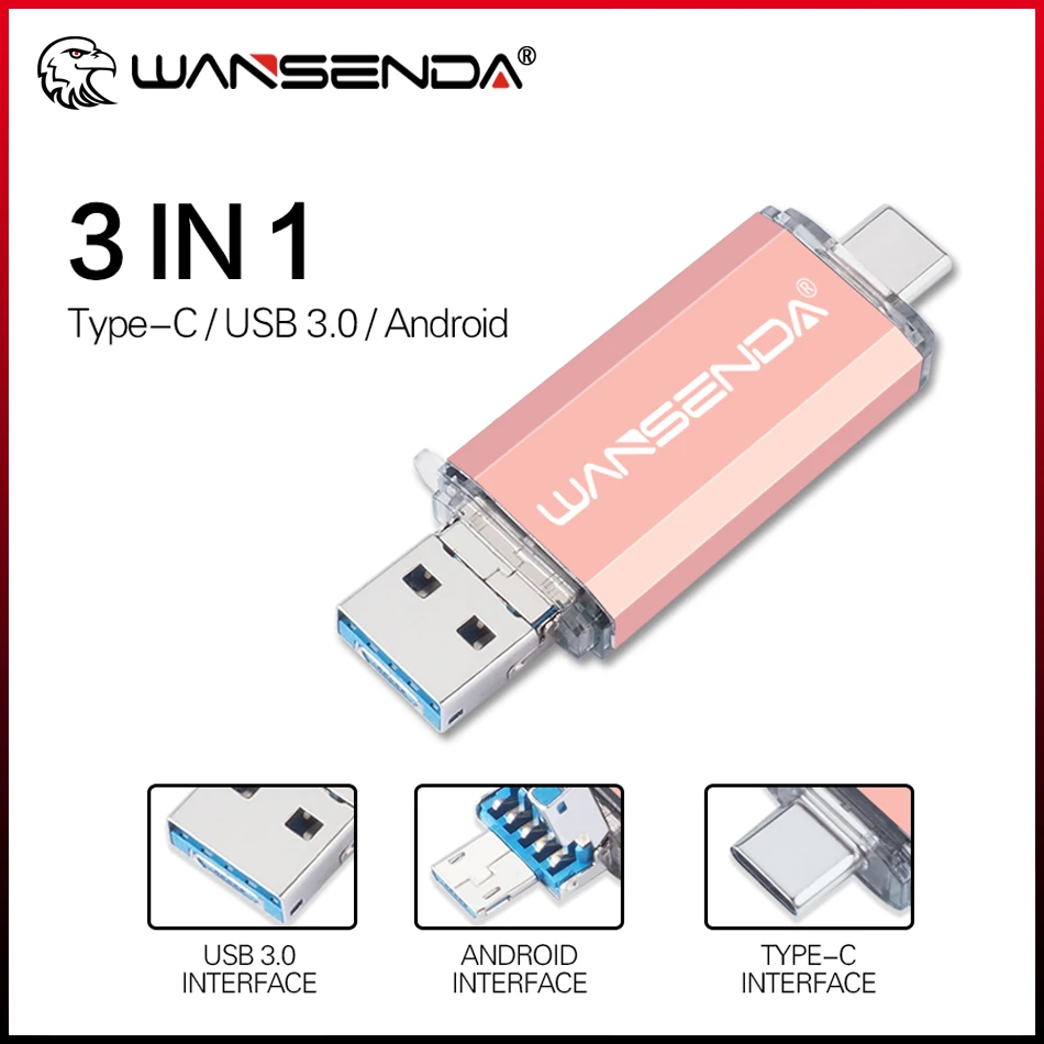 

WANSENDA OTG 3 IN 1 USB3.0 & TYPE C & Micro USB Flash Drive Pen Drive 32GB 64GB 128GB 256GB 512GB Real Capacity Pendrive