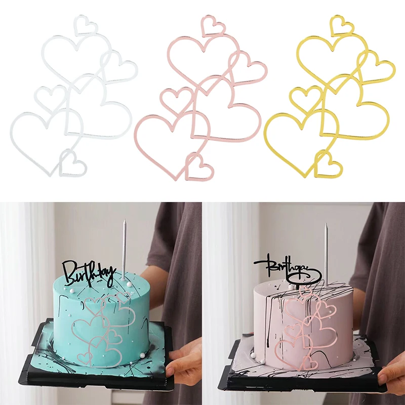 

1Pc Love Heart Shape Cake Topper Gold Silver Acrylic Cake Decoration For Anniversary Wedding Valentine's Birthday Party Decor