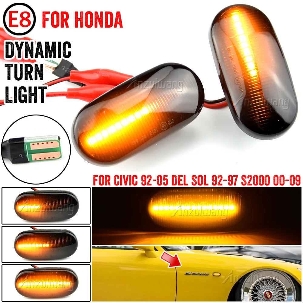 

2pcs For HONDA Prelude CRX S2000 Integra Fit Del Sol Acura Civic LED Dynamic Turn Signal Side Marker Light Sequential Blinker