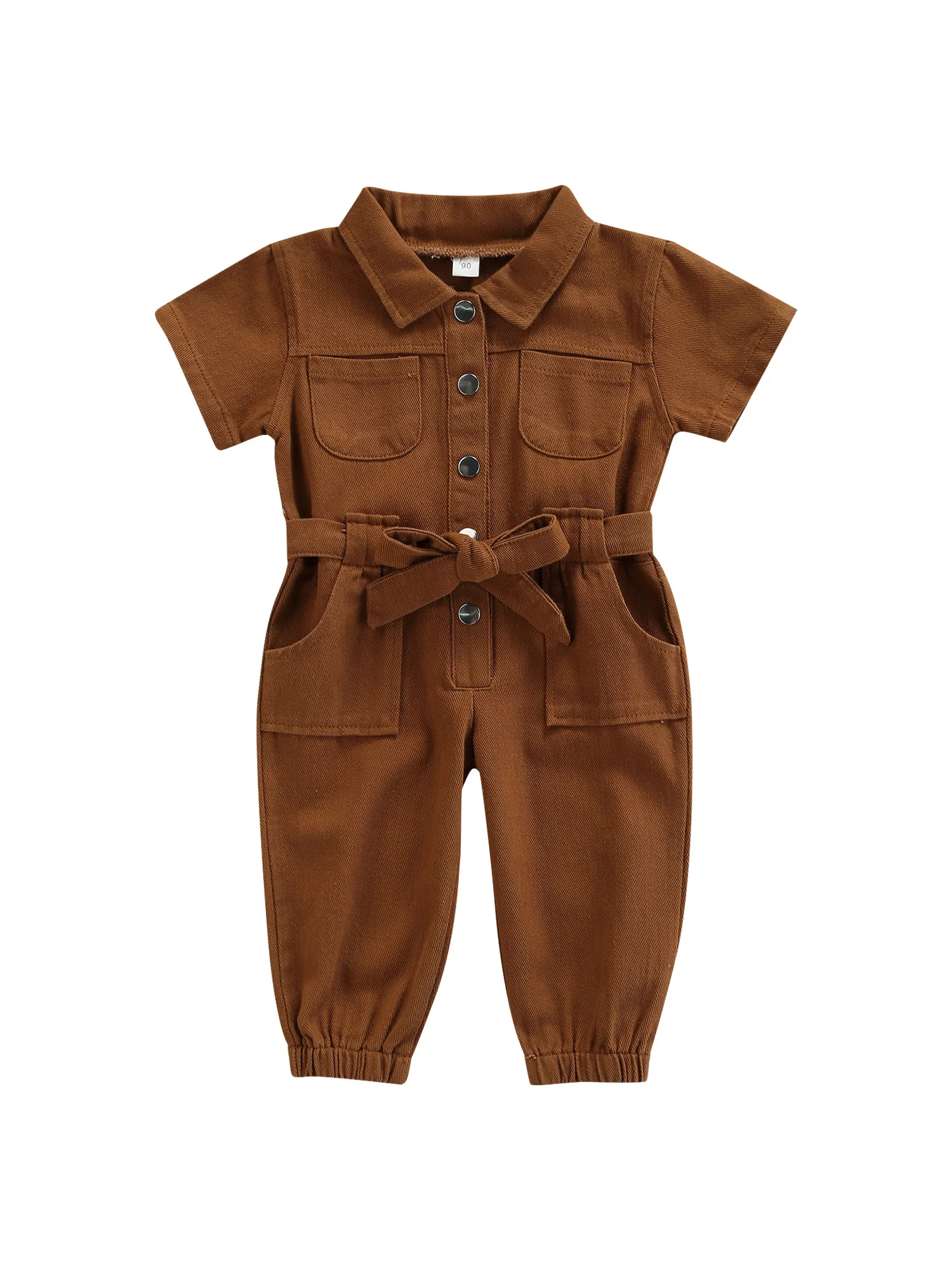 

2PCS Toddler Baby Boy Jumpsuit Overalls Striped Short Sleeve Buttons Pockets Romper Long Pants Belt