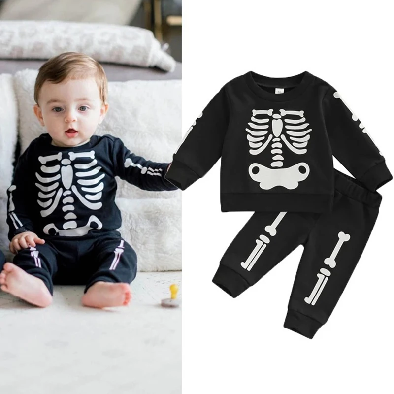 

2Piece Spring Fall Toddler Boy Outfits Baby Clothes Halloween Costume Fashion Casual Print T-shirt+Pants Newborn Clothing BC272