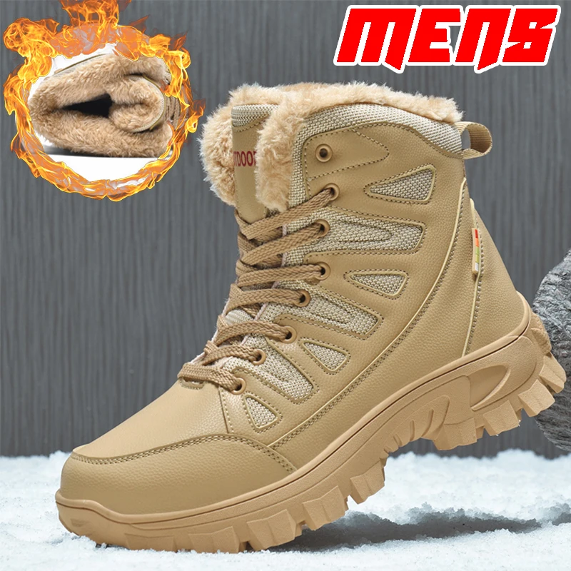 

Mens Warm Winter Boots Lace Up Ankle Boots Men Waterproof Snow Boots Non-slip Wear-resistant Outdoor Boots Plush Army Work Boots