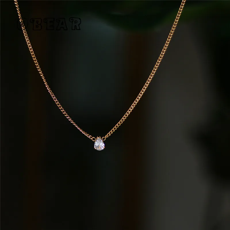 

Stainless Steel Plated 18K Gold Simple Single Water Drop Zircon Pendant Necklace For Women Personality Temperament Party Jewelry