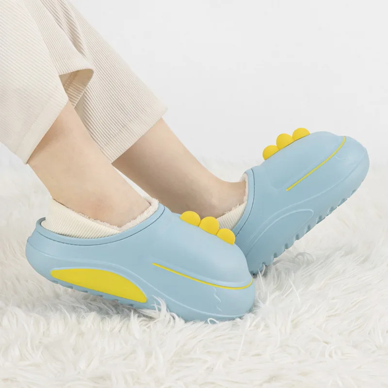 Winter Women'S Plush Shoes Cartoon Dinosaur Funny Slides Fashion Warm Home Shoes Furry Sandals Sneakers Light Sports Slippers