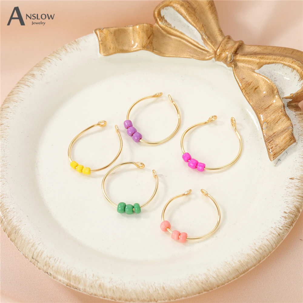 

Anslow 5pcs/set Fashion Jewelry Trendy Opening Size Kids Teen Girls DIY Color Beads Finger Ring For Women Party Wedding Gift