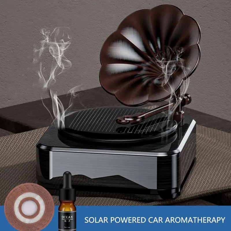 

Solar Rotation Car Air Diffuser Gramophone Design Dashboard Ornaments Fragrance Diffuser Turntable Perfume Creative Aromatherapy