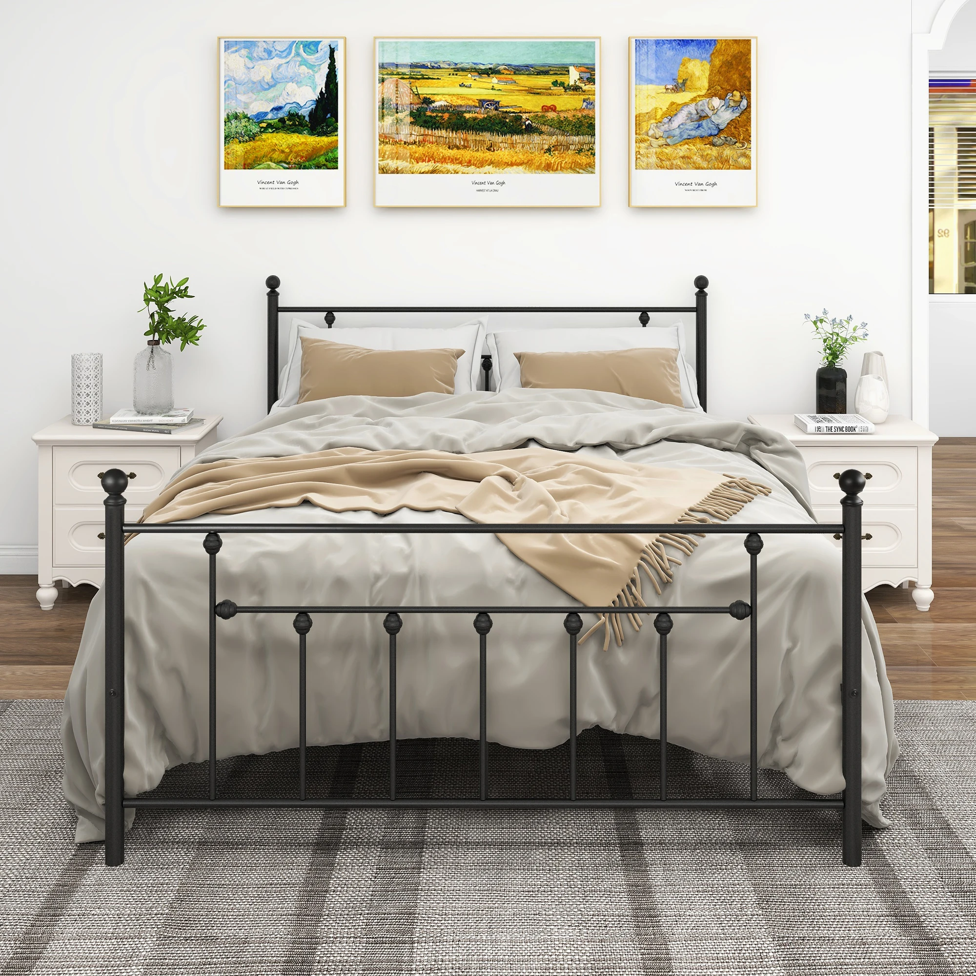 Queen Size With Headboard And Footboard,sturdy Steel Slat Support With Under Bed Storage