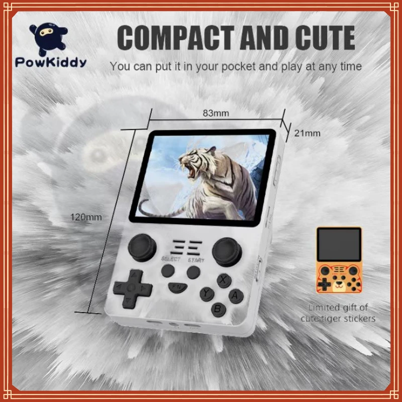 POWKIDDY New RGB20S Handheld Game Dual Card Console 3.5-Inch 4:3 IPS Screen Retro Open Source System RK3326 Built-in 20000 Games