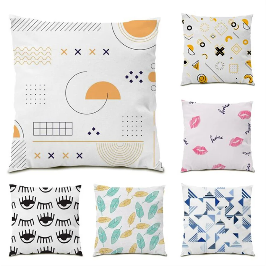 

Pillow Case Polyester Linen Decoration Home Decor Velvet Graphic Series Modern Pattern Decoration Leaf 45x45 Cushion Cover E0097