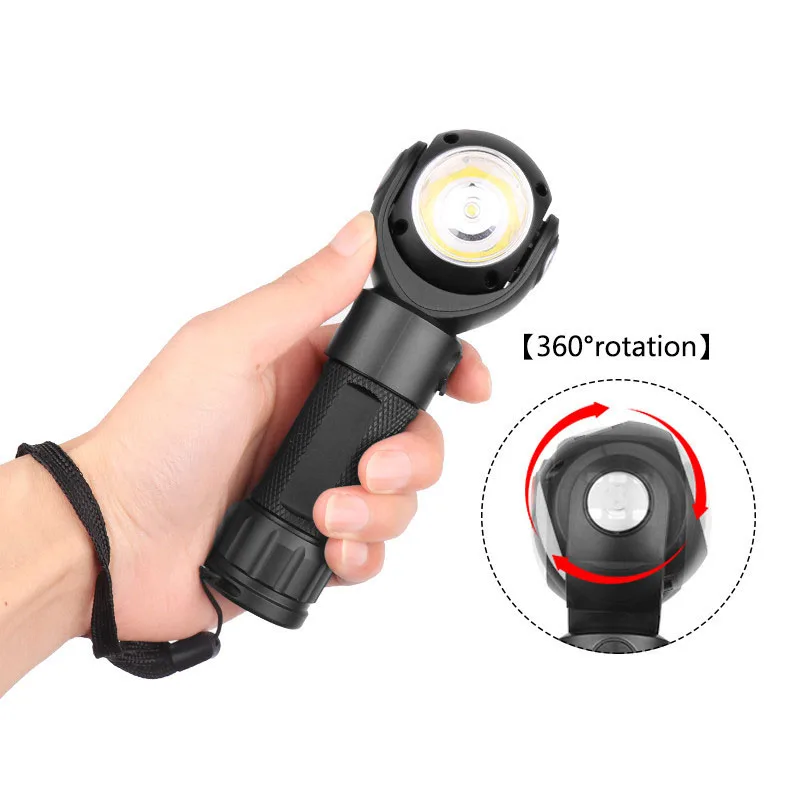 New T6 + cob Portable Flashlight Strong Light Aluminum Alloy Torch Light Head 360 ° Free Rotation with Tail Magnet Working Lamp