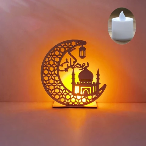 N7MD Новый Ид Мубарак Рамадан DIY Деревянный светодиодный декоративный светильник Луна Ислам Подвесной кулон Домашняя комната