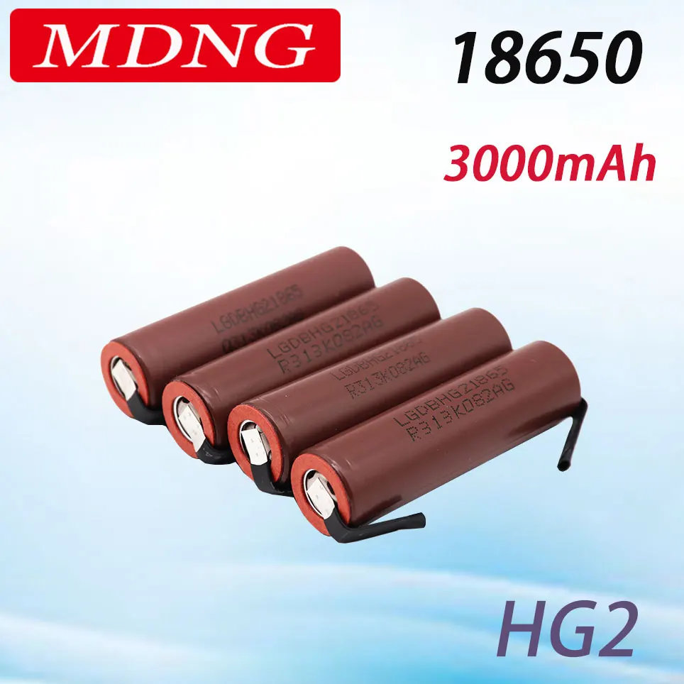 

Оригинальный аккумулятор 18650 HG2 3000 мАч с припаянными полосками батареи для отверток 30 А высокотоковый + DIY никелевый Inr18650 Hg2