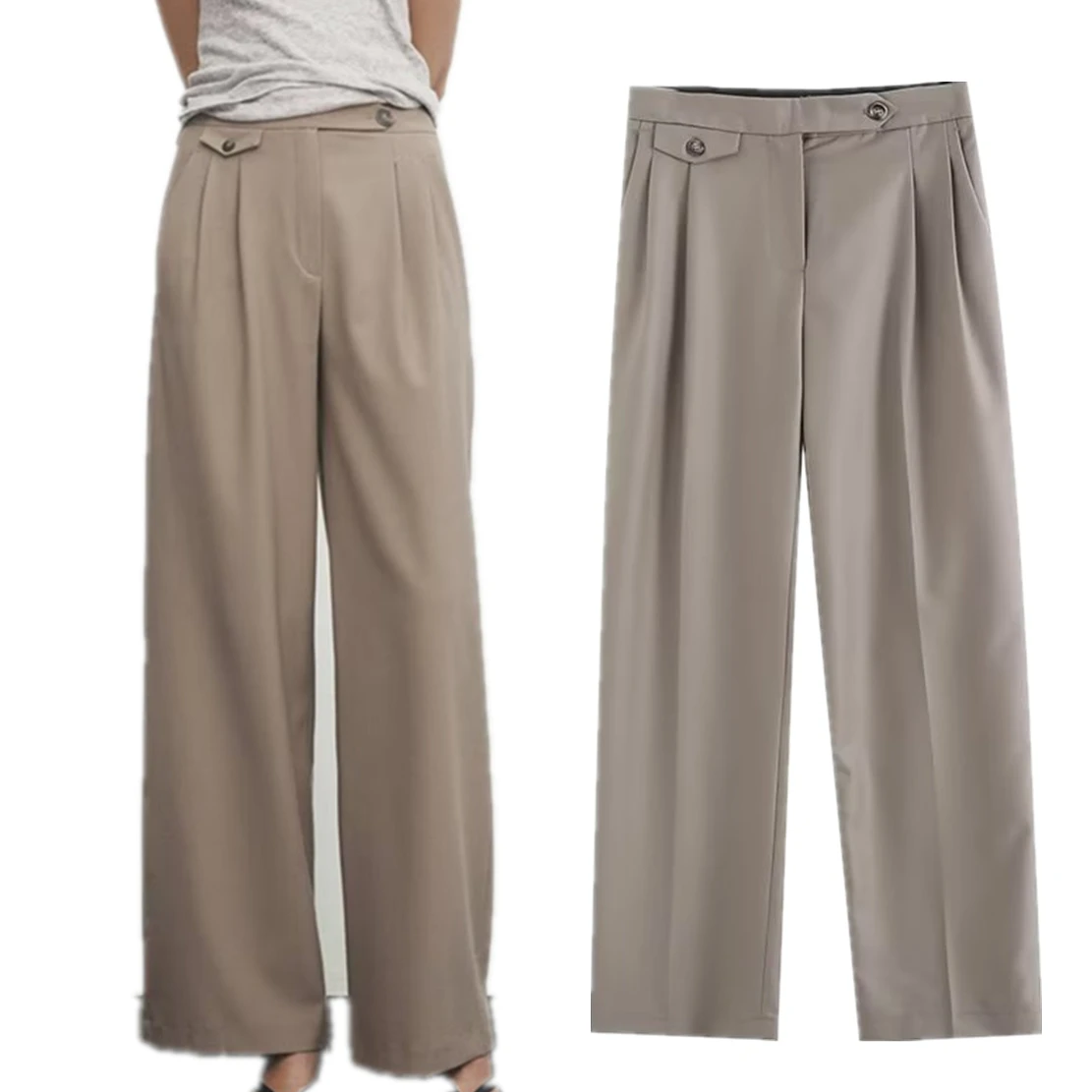 

Elmsk British Fashion Women's Trousers High Waist Straight Suit Trousers Women Casual Straight Pants