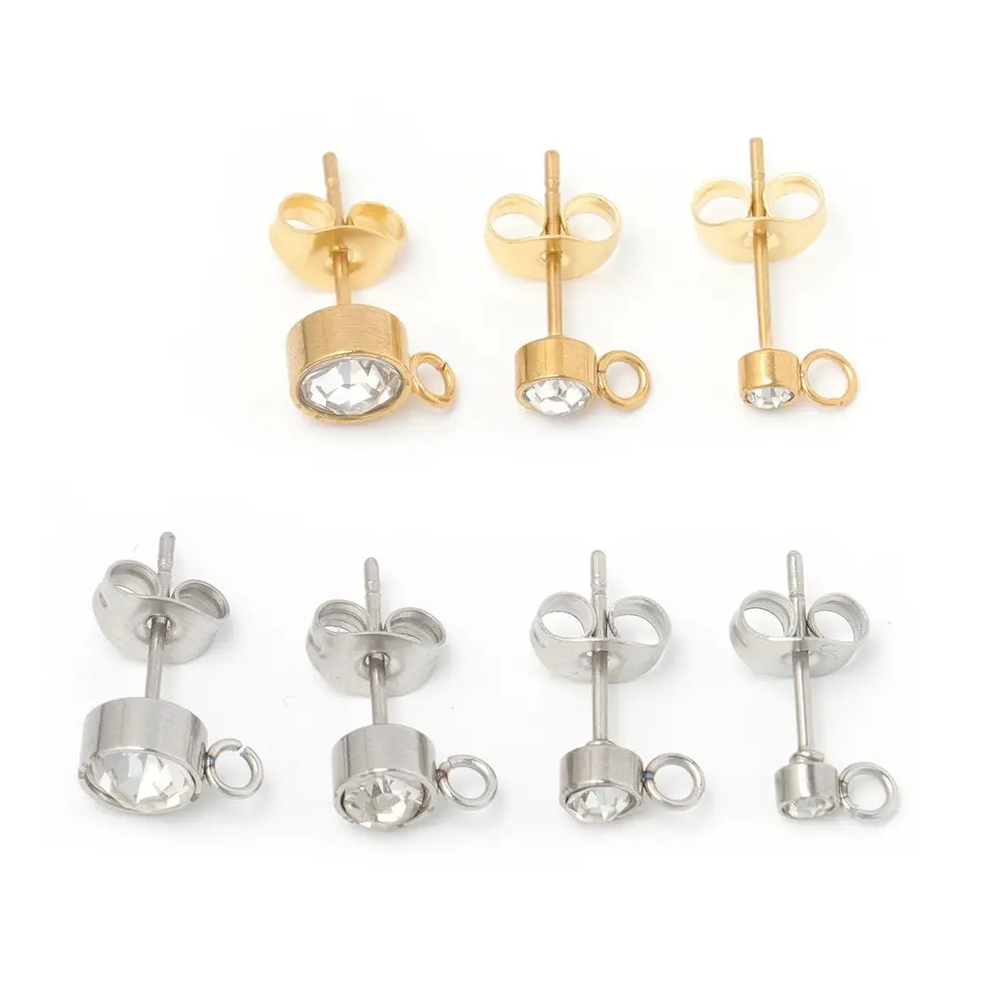 Застежки для сережек из нержавеющей стали с фианитами 3/4/5/6 мм 10 шт.