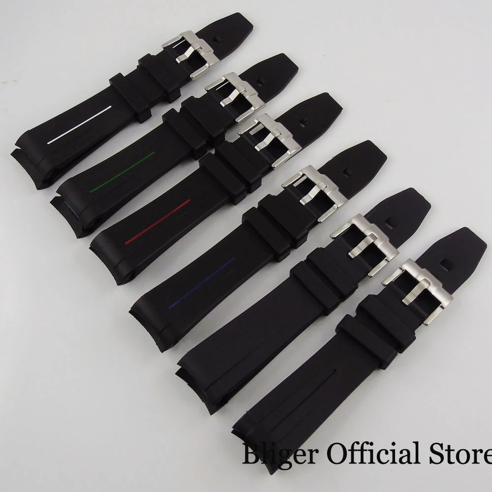 

20mm Lug Width Black Rubber Band Strap Curved Ends Fit 40mm Watch