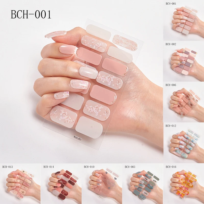 New Arrival Japanese Fashion Designers Nail Stickers Nail Wraps Full Cover Self-Adhesive 14Tips Flower Waterproof Nail Art Decor images - 1