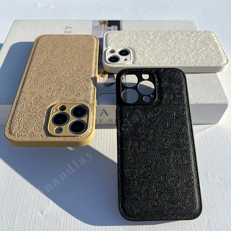 

New Brown Rose PU Leather Hard Case Silicone Frame For iPhone 14Promax 13Promax 11 13 13Pro 14 14Pro 12 12Promax 11Promax 14Plus
