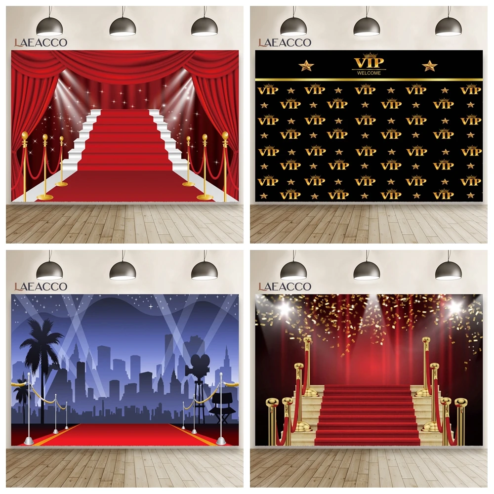 Laeacco Stage Backdrop Photography Red Carpet VIP Party Gold Polka Dots Family Portrait Photo Background Photocall Photo Studio