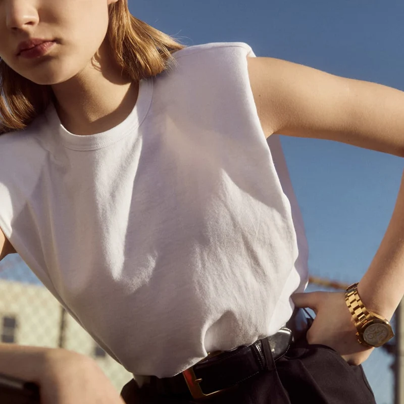Женские футболки с хлопковой подкладкой на плечах однотонный топ без рукавов
