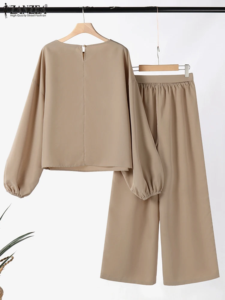 ZANZEA Повседневные женские комплекты брюк для отпуска однотонная блузка с