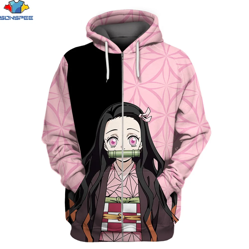 

SONSPEE Harajuku Anime Demon Slayer Kimetsu No Yaiba Zipper Hoodie Cosplay Long Sleeve Clothes Blade of Ghost Graphic Sweatshirt