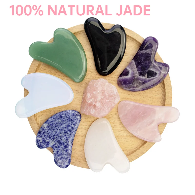 

Natural Jade Gua Sha Scraper Board Massage Rose Quartz Jade Guasha Stone For Chin Neck Face Lifting Wrinkle Remover Beauty Care