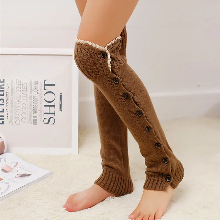 50CM Leg Warmers Women Button Lace Over Knee Boot Cover Long Knitted Foot Cover Ladies Ankle Winter Warm Socks