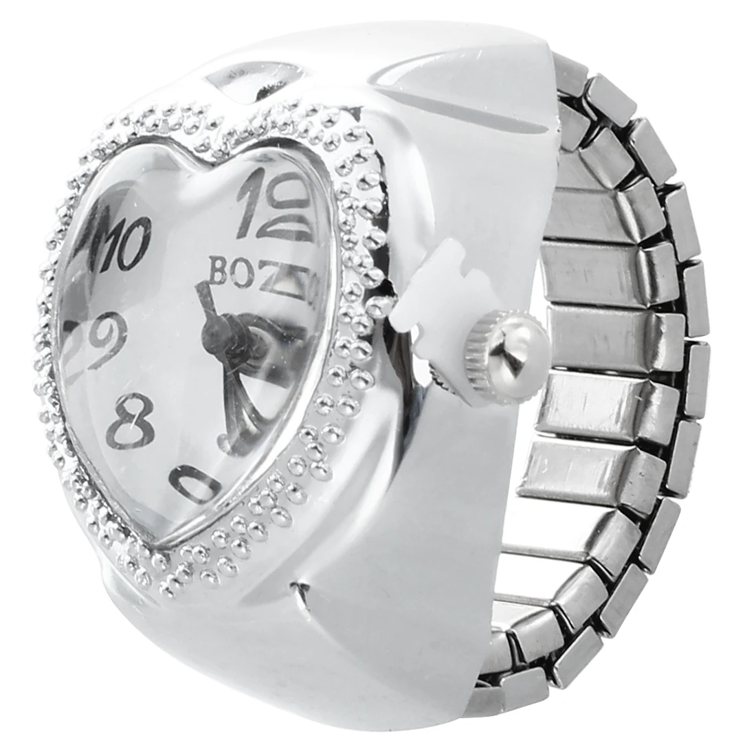 

Silver Tone Quartz Heart Pocket Finger Ring Watch