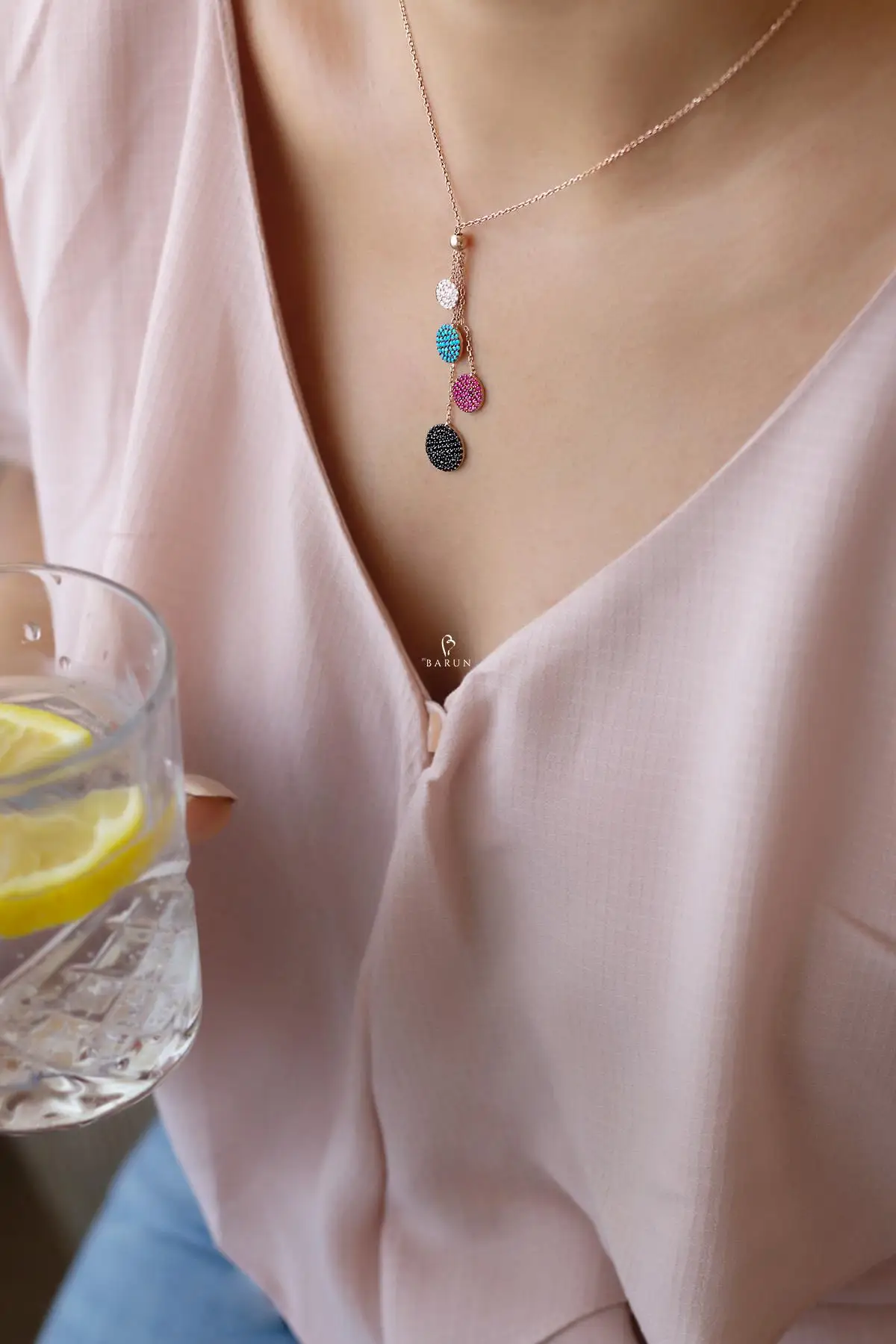 

Colourful Four Drop 925 Sterling Silver Round Pendant Necklace, Charm Jewelry, Gift For Her, Perfect Birthday Gift