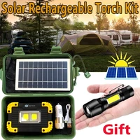 high power led flashlight solar panel kit travel lights portable camping lantern battery solar charger kit camping hiking