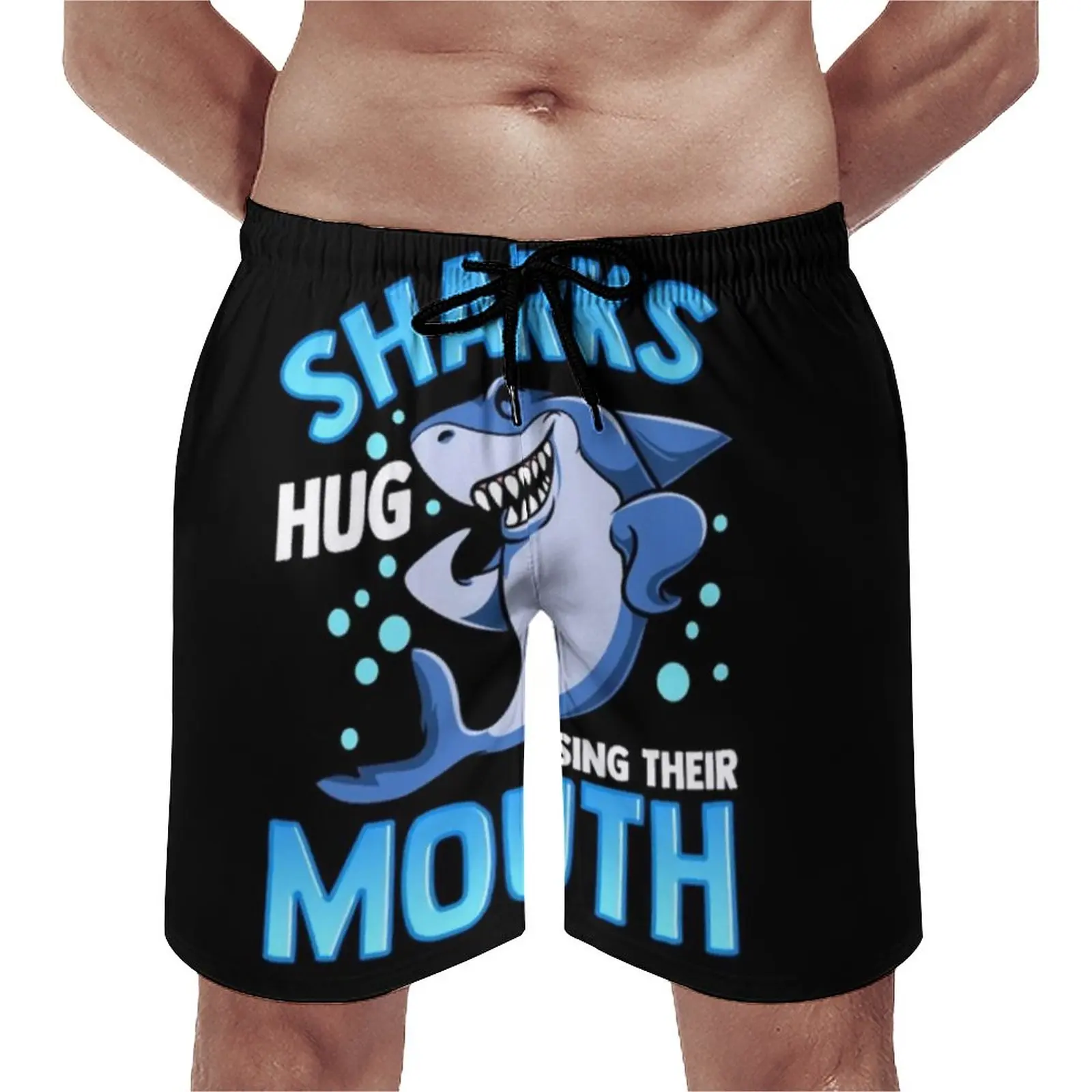 

Cute Funny Shark Board Shorts Hug Using Their Mouth Casual Beach Short Pants Males Print Sports Quick Drying Swimming Trunks
