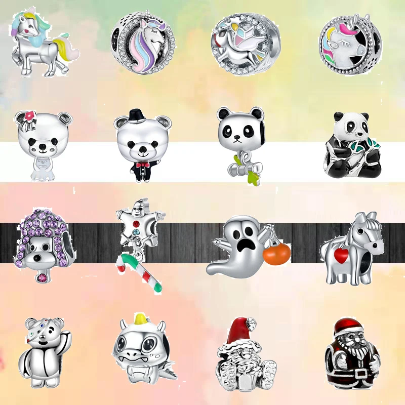 

Newest Couple Ghost Panda Bear Unicorn Charm Horse Beads Fit Original Pandora Charms Silver Color Bracelets DIY Women’s Jewelry