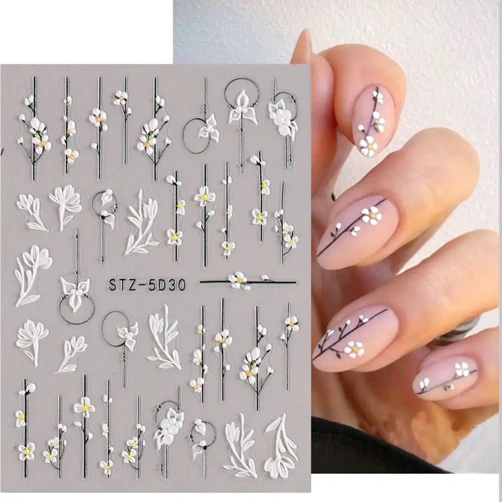 

5D Nail Enhancement Sticker Flowers Nail Stickers French Print Tip Lines Adhesive Sliders Decals Manicure Leopard Design Na W0S6