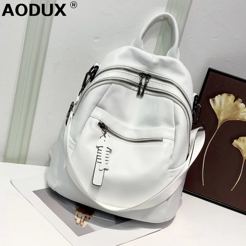 

2023 NEW Excellent HOT 100% Genuine Leather Women's Backpacks Lady Top Layer Cowhide Large Capacity School Book Backpack Bags