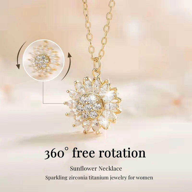 

Fashion Creative 360 ° Rotating Sunflower Necklace for Women Design Flower Pendant Party Jewelry Anniversary Gift Collares Mujer