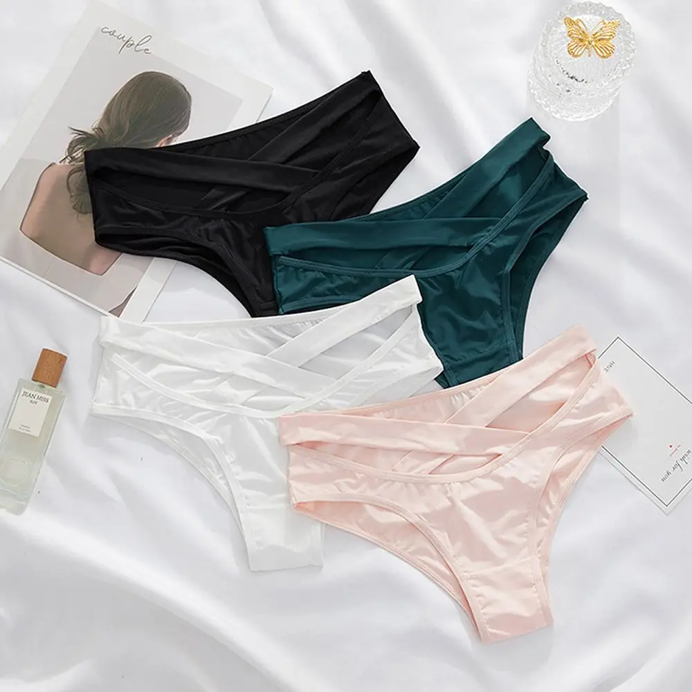 

Дышащие Модные Удобные бандажные тонкие атласные трусики со средней талией и перекрестными ремнями, женское нижнее белье, женские трусы, нижнее белье