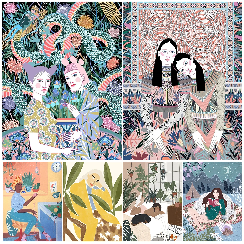 

Minimalist Life Girl Friendship Vacation Poster Wall Art Canvas Painting Home Decor Wall Pictures For Living Room Unframed