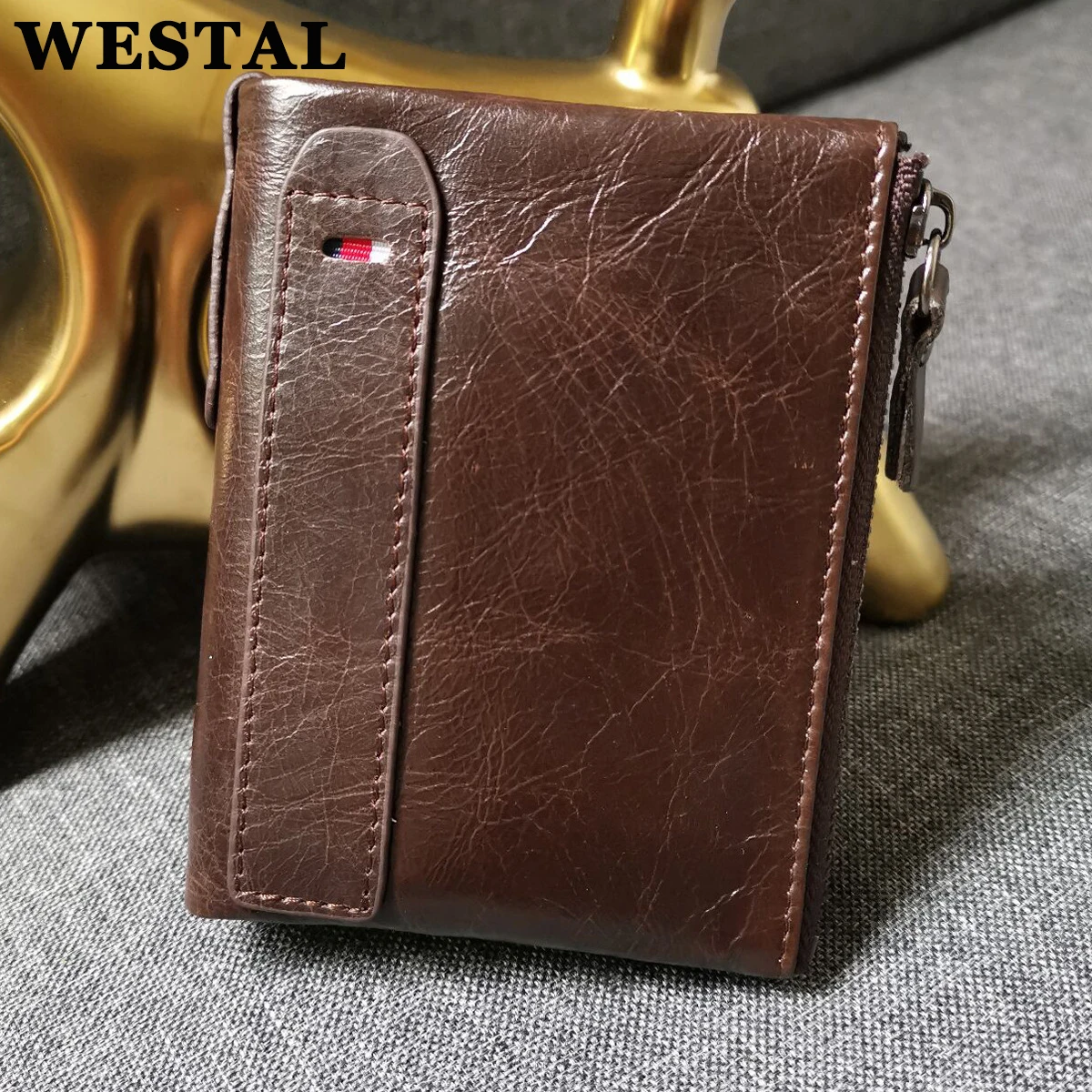 

WESTAL New In Crazy Horse Leather Men's Wallet Man Short Coin Purses Cowhide Small Vintage Designer Wallets Brand Card Holder