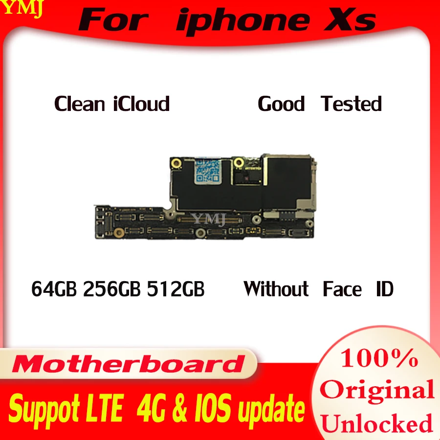 

With/No Face ID For iphone XS Motherboard Free icloud 100% Original Unlocked Full Chips Good Tested Logic board 64GB-256GB-512GB