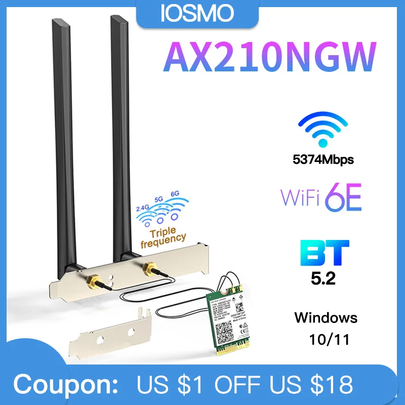 

WiFi 6E Intel AX210 5374 Мбит/с карта для настольного компьютера 802.11AX Bluetooth-compatible5.2 три диапазона 2,4G/5G/6 ГГц сетевая Wi-Fi карта адаптер