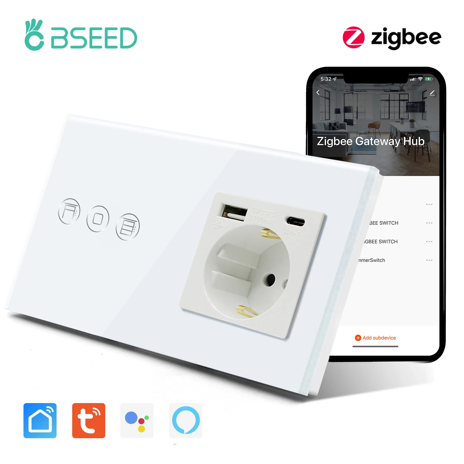 

BSEED Белый/Черный/Золотой Smart Blinds Switch с розеткой USB Type-C