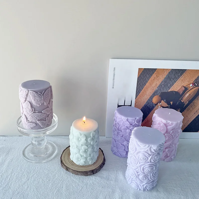 

Wave Cylindrical Scented Candle Mould DIY Geometric Rose Flowers Candle Making Kit Soap Resin Molds Gifts Craft Home Decor Tools