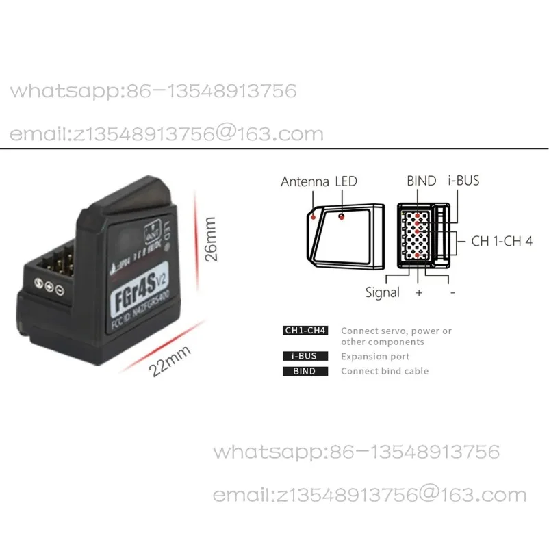 Фото Приемник FGR4S V2 с одной антенной, двунаправленный, с выходом PWM/PPM/IBUS для радиопередатчиков Flysky NB4 PL18 №3