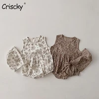 criscky 2022 baby summer clothing infant newborn baby girl floral romper sleeveless sleeveless jumpsuits with hat