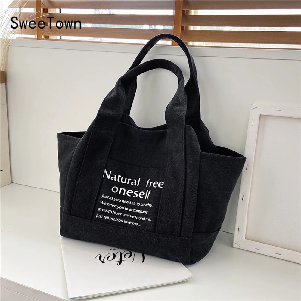

Sweetown Handbags For Women Bags Female Messenger Bag Large Capacity Canvas Shoulder Bags Simplicity Tote Bag Bucket Bag